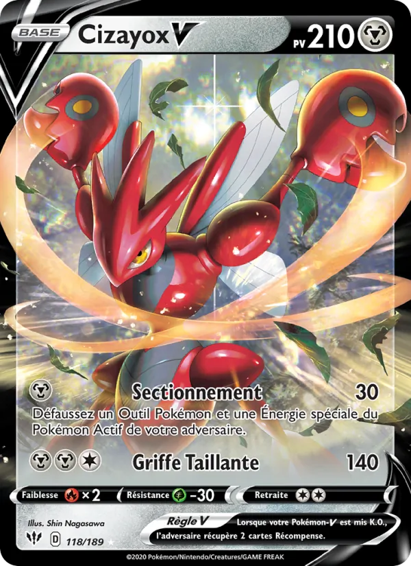 Carte Pokémon Cizayox V de l'extension Ténèbres Embrasées