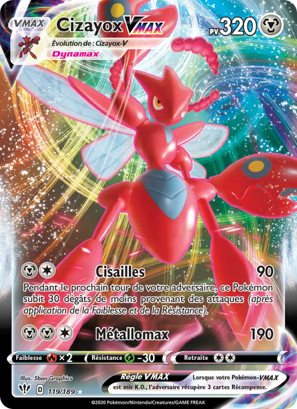 Carte Pokémon Cizayox VMAX de l'extension Ténèbres Embrasées