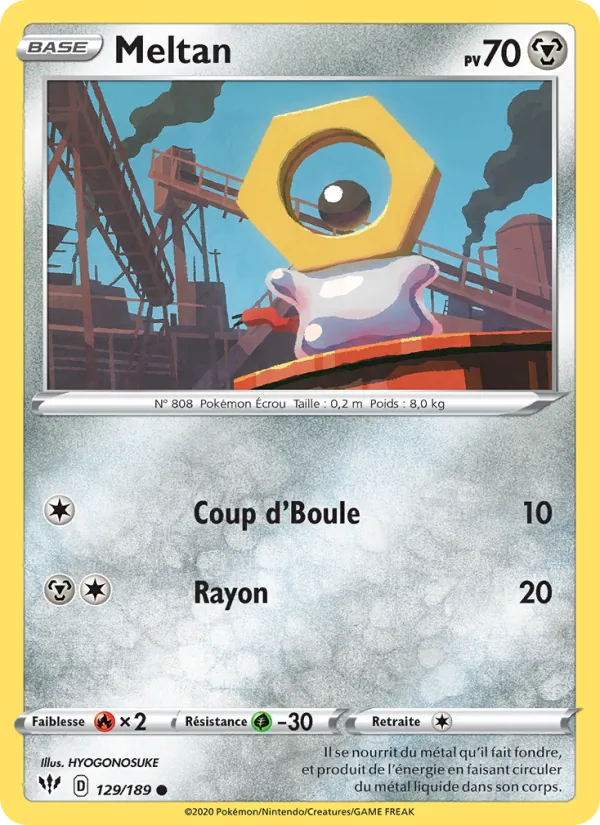 Carte Pokémon Meltan de l'extension Ténèbres Embrasées