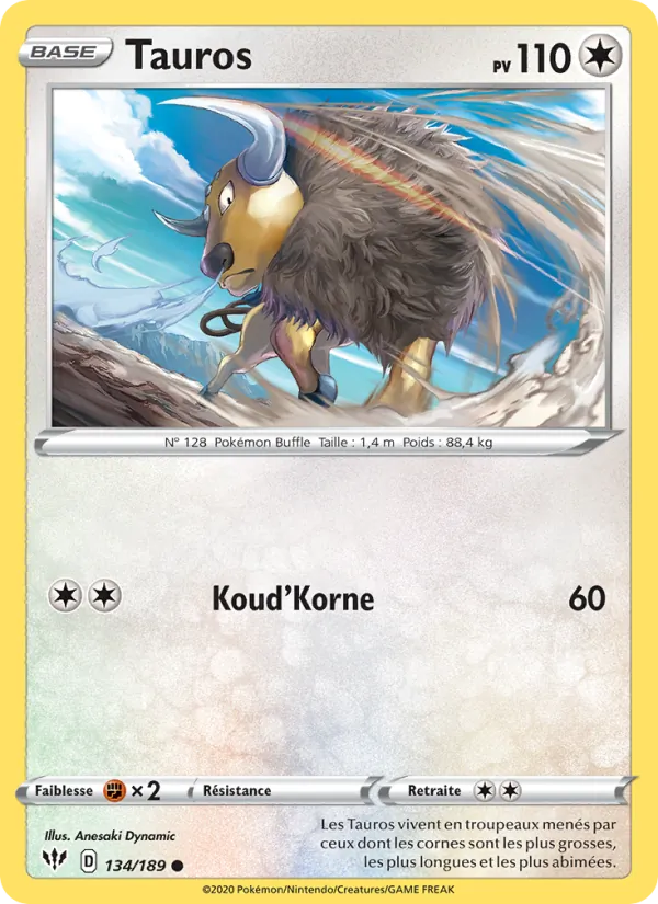 Carte Pokémon Tauros de l'extension Ténèbres Embrasées