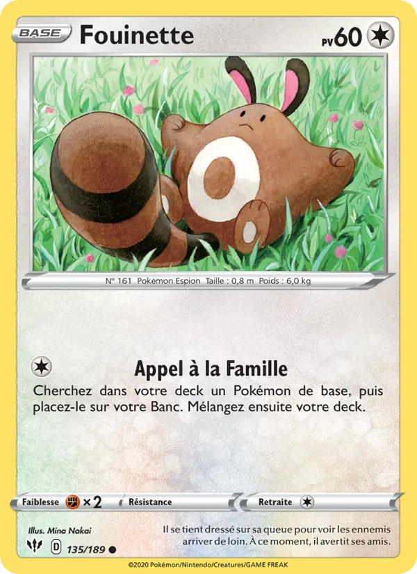 Carte Pokémon Fouinette de l'extension Ténèbres Embrasées