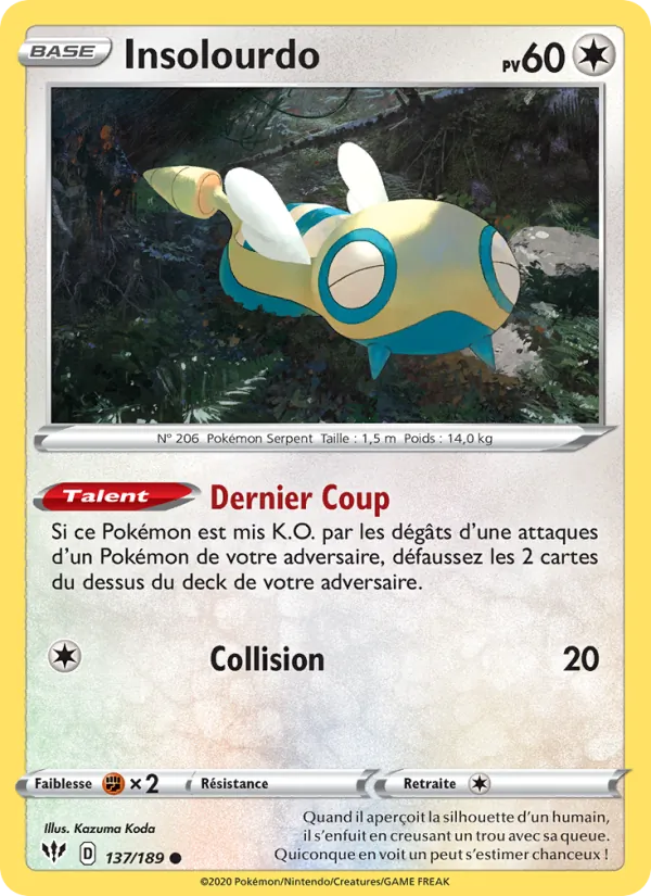 Carte Pokémon Insolourdo de l'extension Ténèbres Embrasées