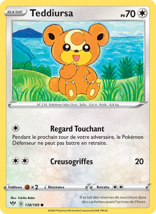 Carte Pokémon Teddiursa de l'extension Ténèbres Embrasées