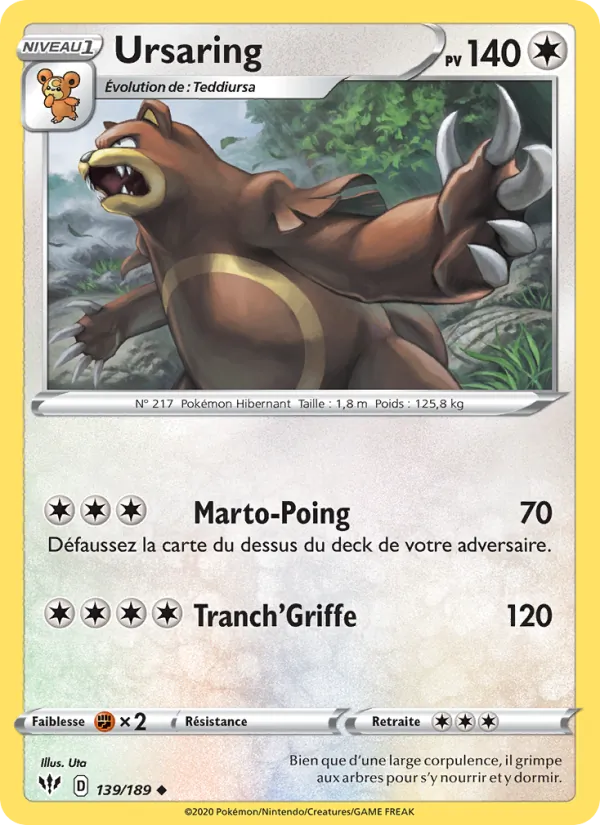 Carte Pokémon Ursaring de l'extension Ténèbres Embrasées