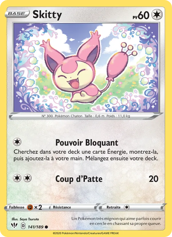 Carte Pokémon Skitty de l'extension Ténèbres Embrasées