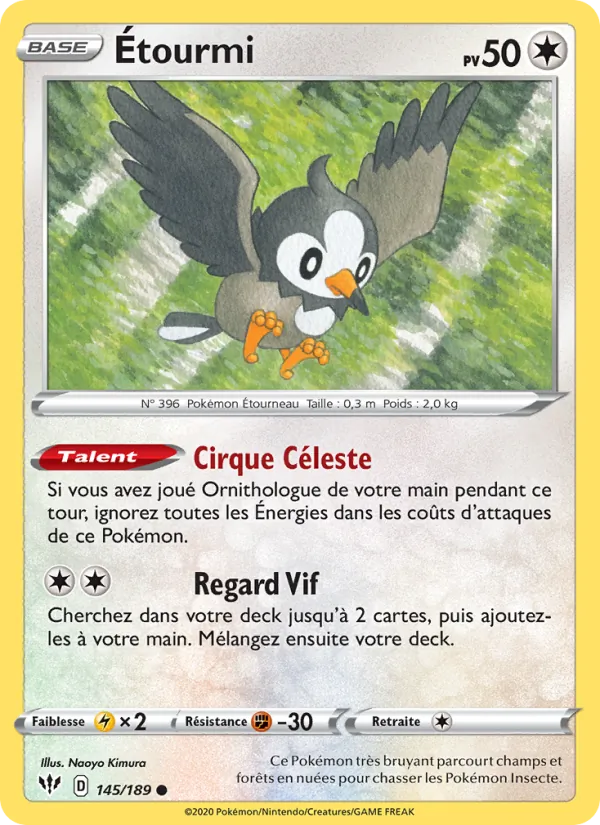 Carte Pokémon Étourmi de l'extension Ténèbres Embrasées