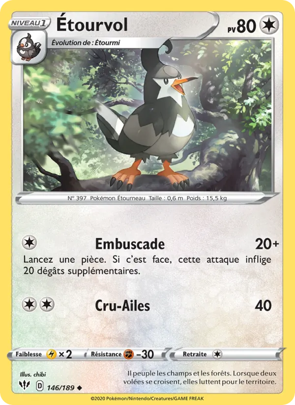 Carte Pokémon Étourvol de l'extension Ténèbres Embrasées