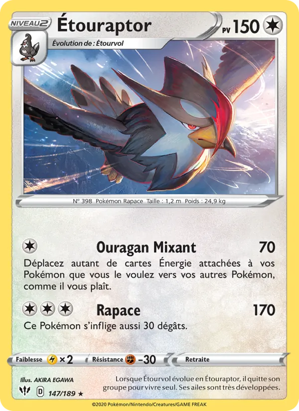 Carte Pokémon Étouraptor de l'extension Ténèbres Embrasées