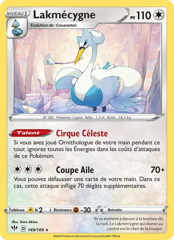 Carte Pokémon Lakmécygne de l'extension Ténèbres Embrasées