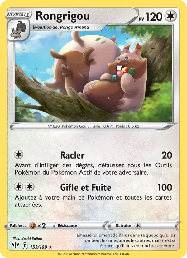 Carte Pokémon Rongrigou de l'extension Ténèbres Embrasées