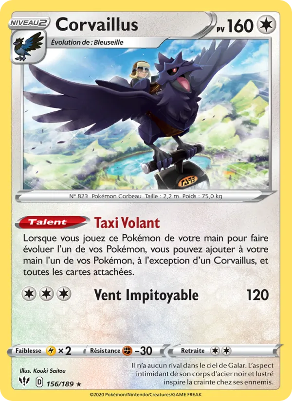 Carte Pokémon Corvaillus de l'extension Ténèbres Embrasées