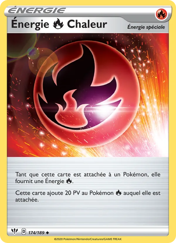 Carte Pokémon Énergie Fire Chaleur de l'extension Ténèbres Embrasées