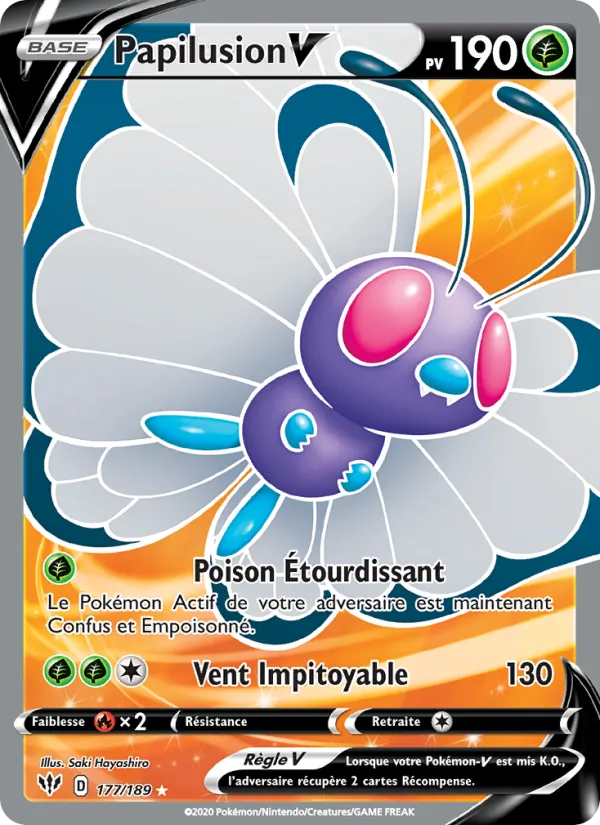 Carte Pokémon Papilusion V de l'extension Ténèbres Embrasées