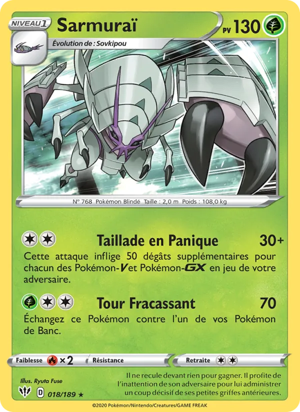 Carte Pokémon Sarmuraï de l'extension Ténèbres Embrasées