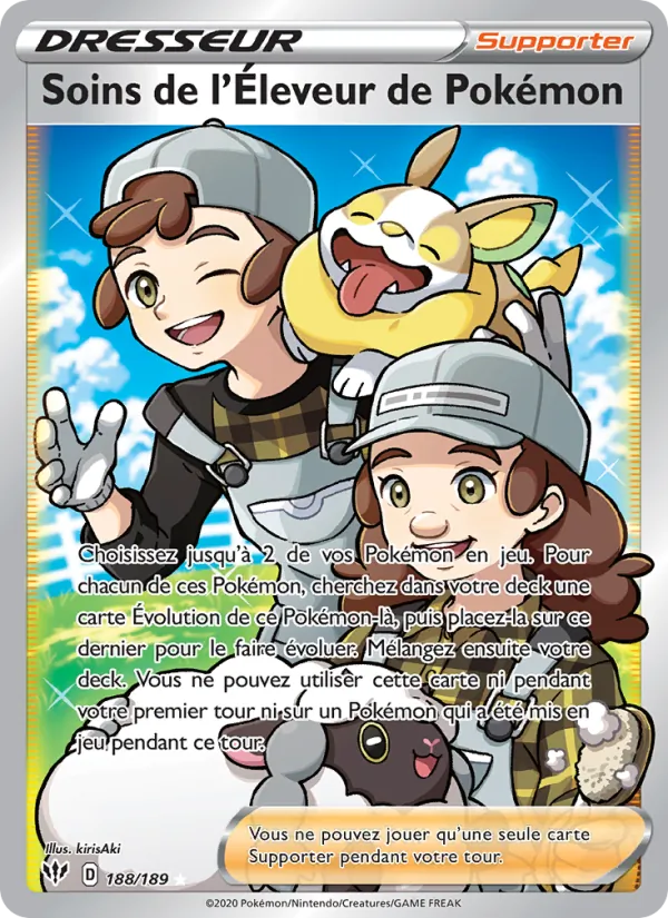 Carte Pokémon Soins de l'Éleveur de Pokémon de l'extension Ténèbres Embrasées