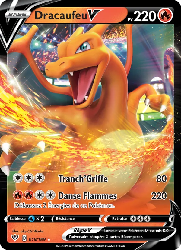 Carte Pokémon Dracaufeu V de l'extension Ténèbres Embrasées