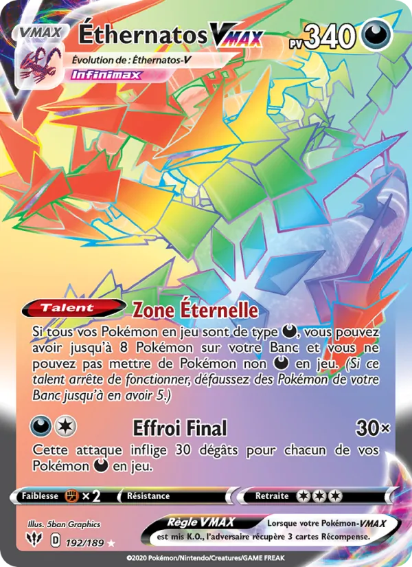 Carte Pokémon Éthernatos VMAX de l'extension Ténèbres Embrasées