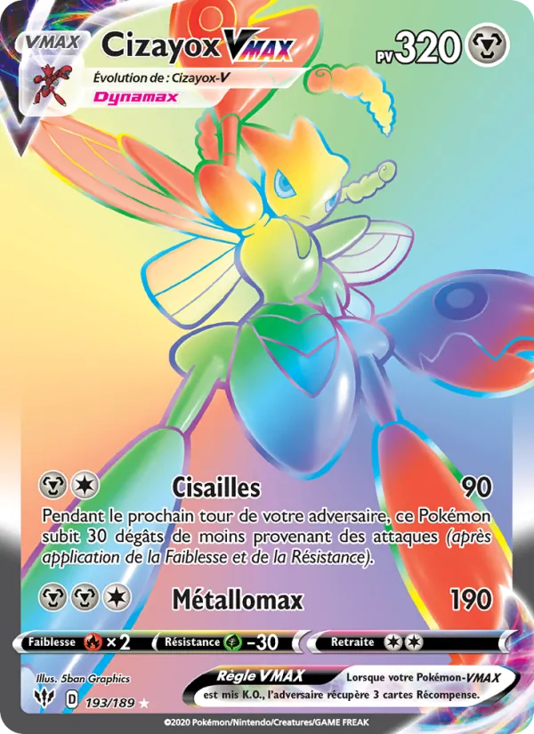 Carte Pokémon Cizayox VMAX de l'extension Ténèbres Embrasées