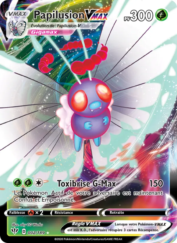 Carte Pokémon Papilusion VMAX de l'extension Ténèbres Embrasées