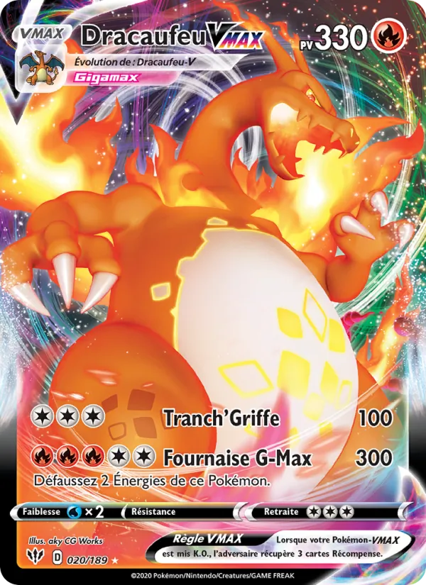 Carte Pokémon Dracaufeu VMAX de l'extension Ténèbres Embrasées