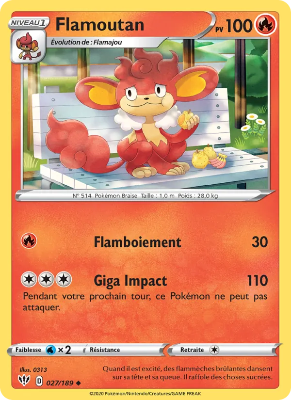 Carte Pokémon Flamoutan de l'extension Ténèbres Embrasées