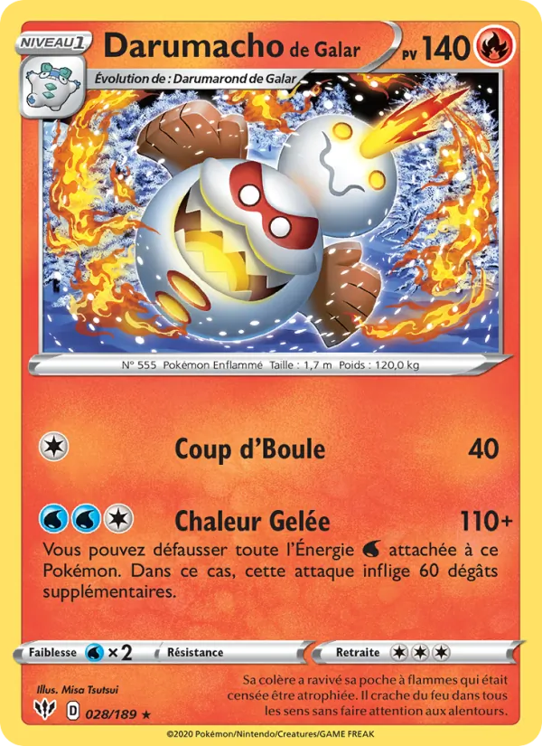 Carte Pokémon Darumacho de Galar de l'extension Ténèbres Embrasées