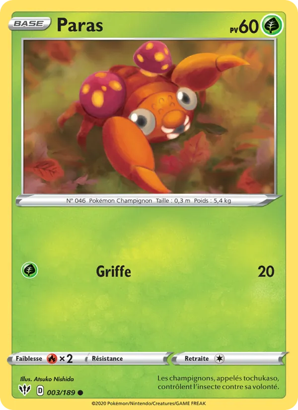 Carte Pokémon Paras de l'extension Ténèbres Embrasées