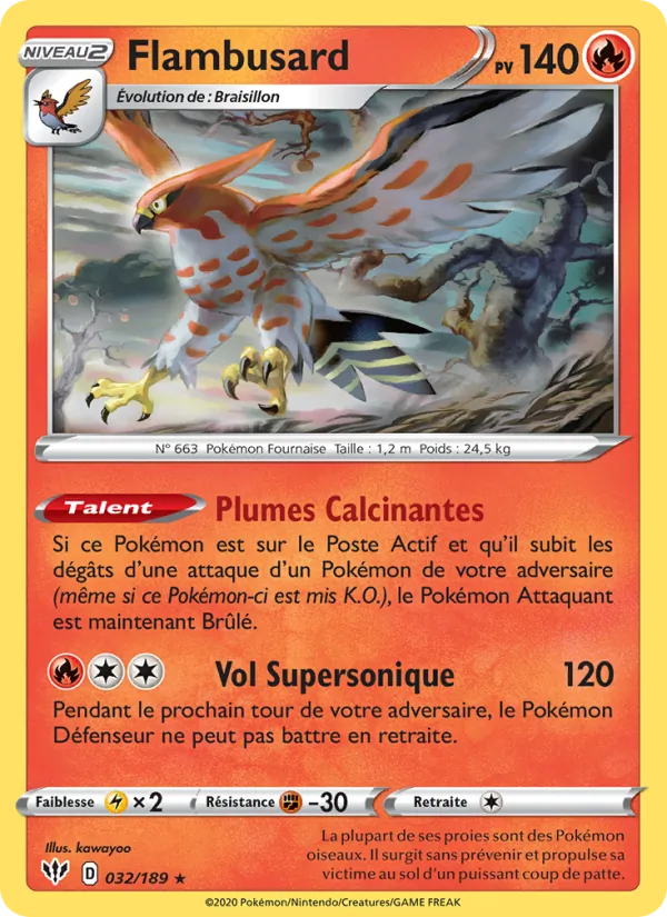 Carte Pokémon Flambusard de l'extension Ténèbres Embrasées