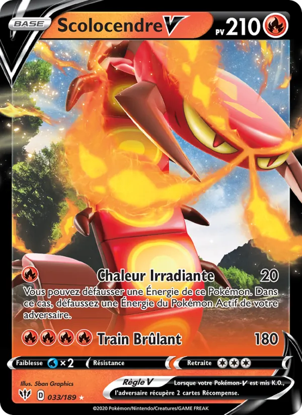 Carte Pokémon Scolocendre V de l'extension Ténèbres Embrasées
