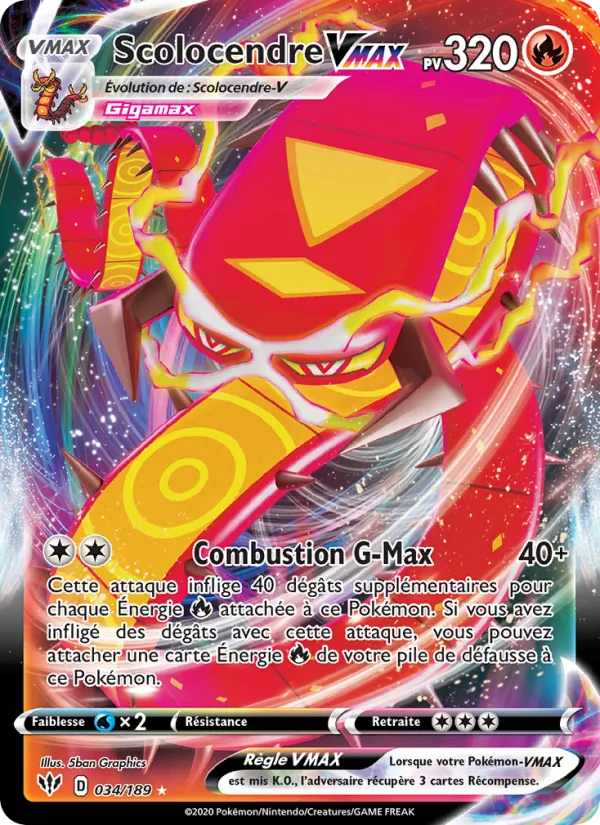 Carte Pokémon Scolocendre VMAX de l'extension Ténèbres Embrasées
