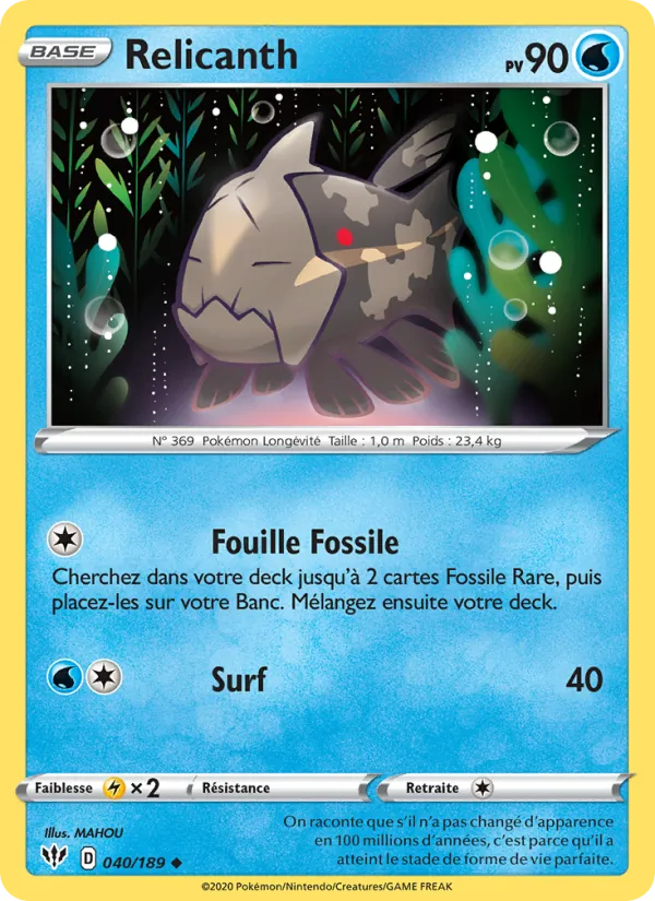 Carte Pokémon Relicanth de l'extension Ténèbres Embrasées