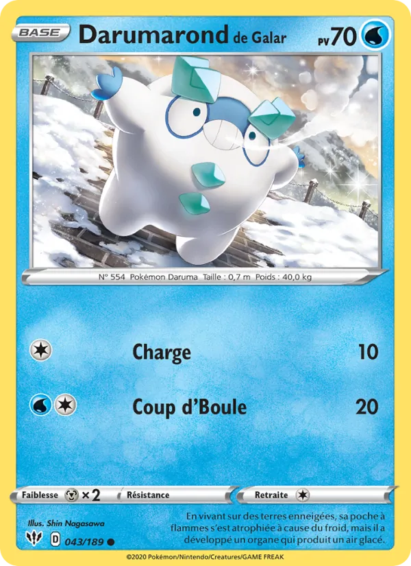 Carte Pokémon Darumarond de Galar de l'extension Ténèbres Embrasées