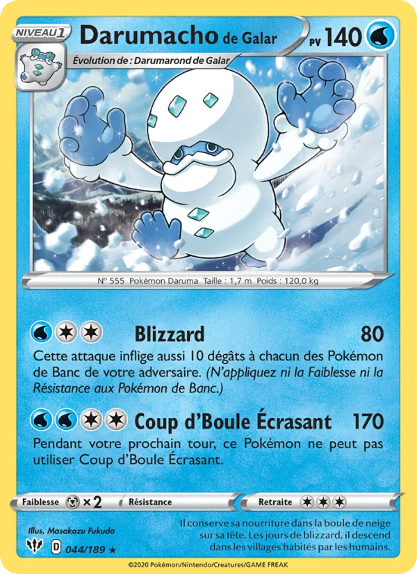 Carte Pokémon Darumacho de Galar de l'extension Ténèbres Embrasées