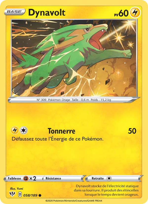 Carte Pokémon Dynavolt de l'extension Ténèbres Embrasées