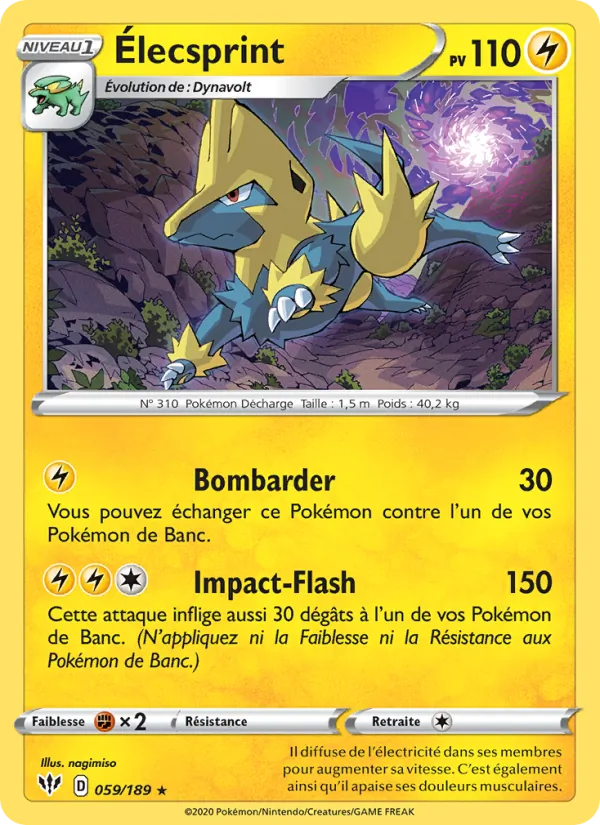 Carte Pokémon Élecsprint de l'extension Ténèbres Embrasées