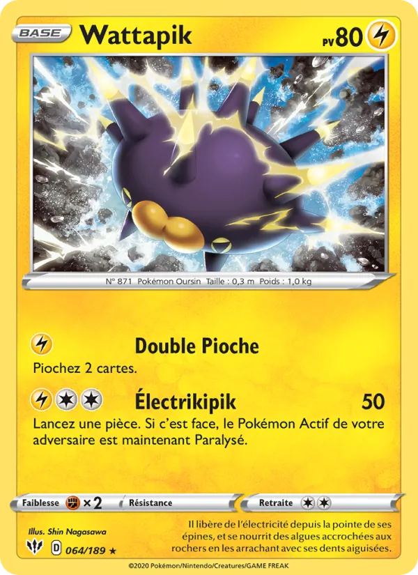 Carte Pokémon Wattapik de l'extension Ténèbres Embrasées