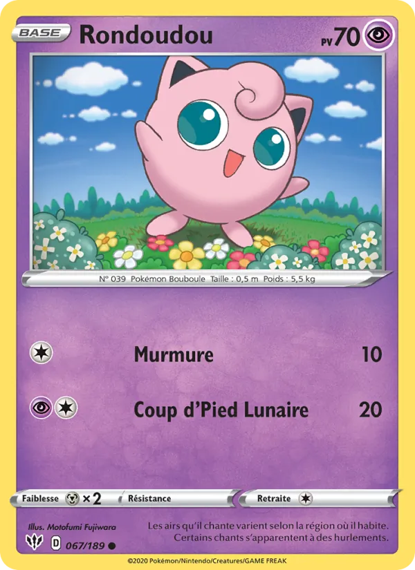 Carte Pokémon Rondoudou de l'extension Ténèbres Embrasées