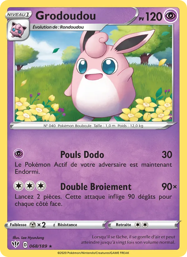 Carte Pokémon Grodoudou de l'extension Ténèbres Embrasées