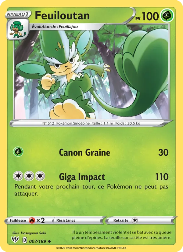 Carte Pokémon Feuiloutan de l'extension Ténèbres Embrasées