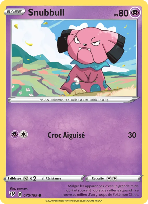 Carte Pokémon Snubbull de l'extension Ténèbres Embrasées