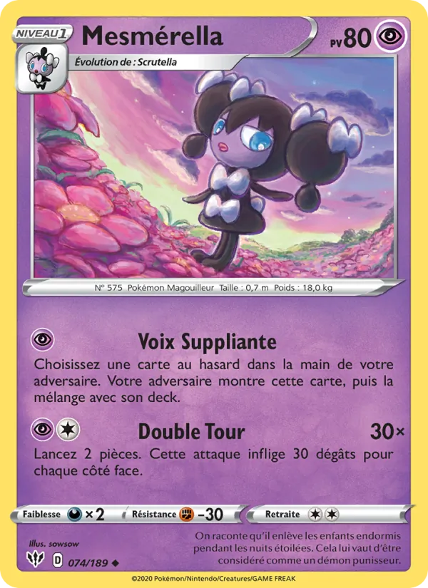 Carte Pokémon Mesmérella de l'extension Ténèbres Embrasées