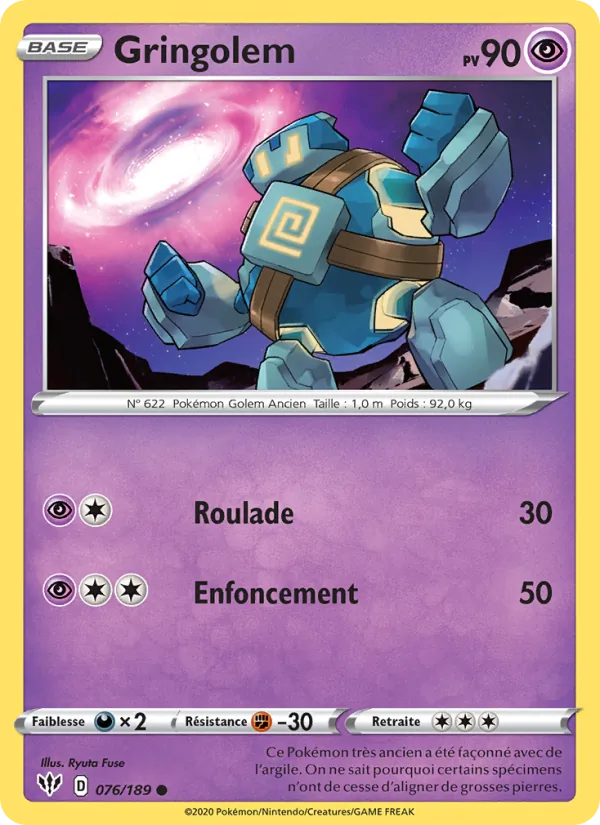 Carte Pokémon Gringolem de l'extension Ténèbres Embrasées