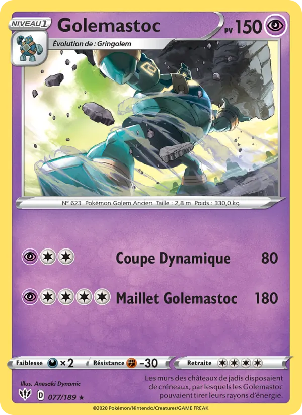 Carte Pokémon Golemastoc de l'extension Ténèbres Embrasées