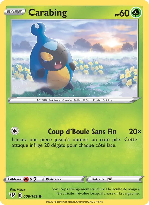 Carte Pokémon Carabing de l'extension Ténèbres Embrasées
