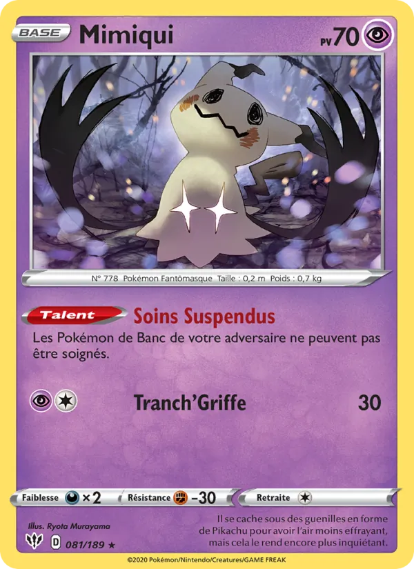 Carte Pokémon Mimiqui de l'extension Ténèbres Embrasées