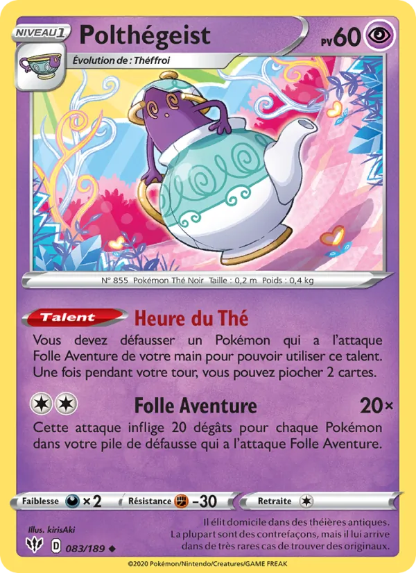 Carte Pokémon Polthégeist de l'extension Ténèbres Embrasées