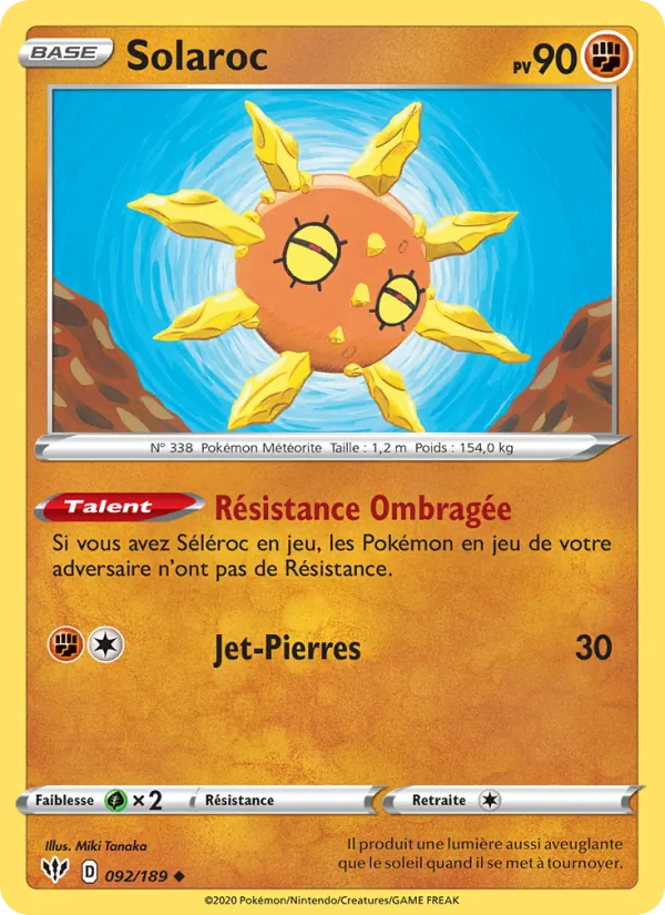 Carte Pokémon Solaroc de l'extension Ténèbres Embrasées