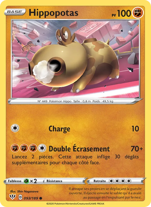 Carte Pokémon Hippopotas de l'extension Ténèbres Embrasées