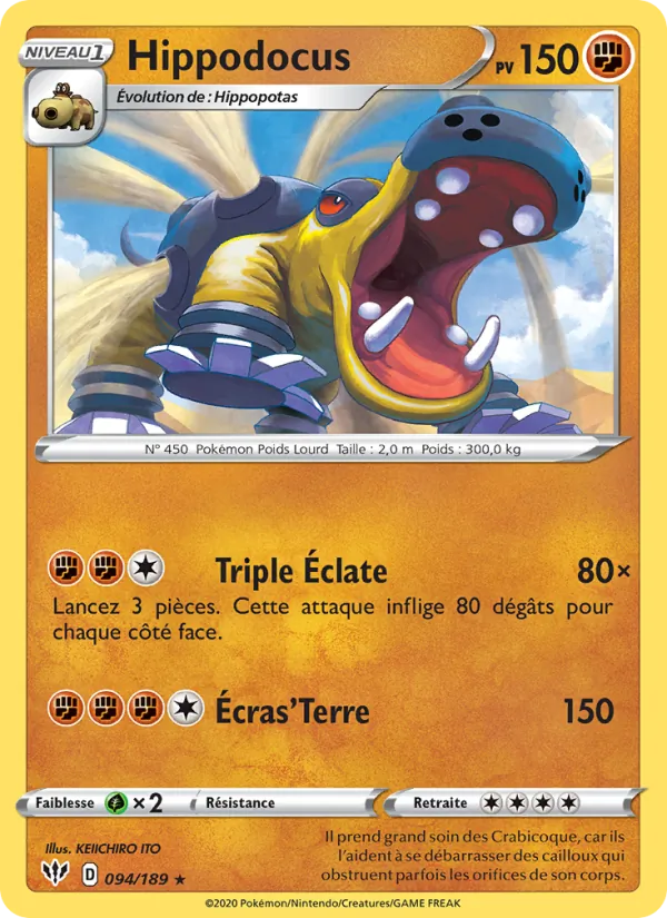 Carte Pokémon Hippodocus de l'extension Ténèbres Embrasées