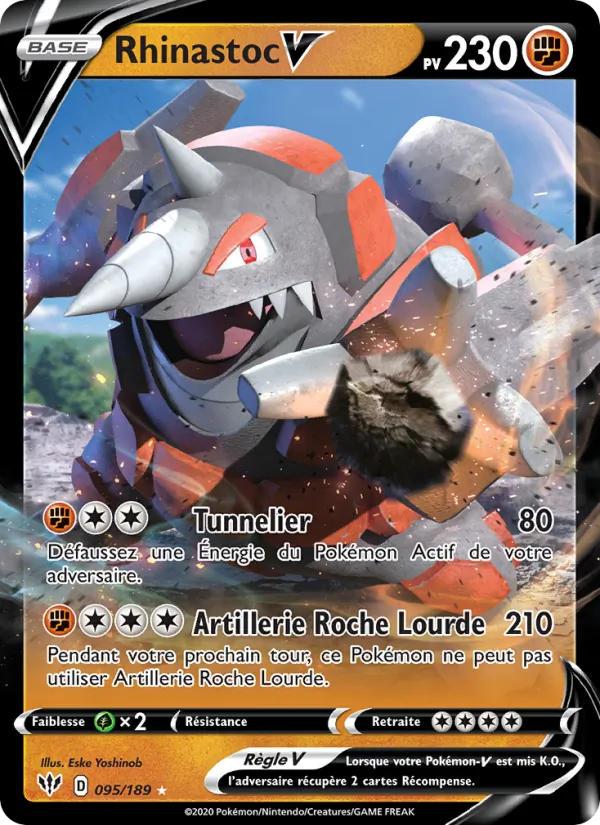 Carte Pokémon Rhinastoc V de l'extension Ténèbres Embrasées